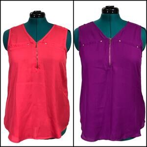 Mileage Partial Zip Up Sleeveless Chiffon Tank Top Bundle Size L Orange Purple